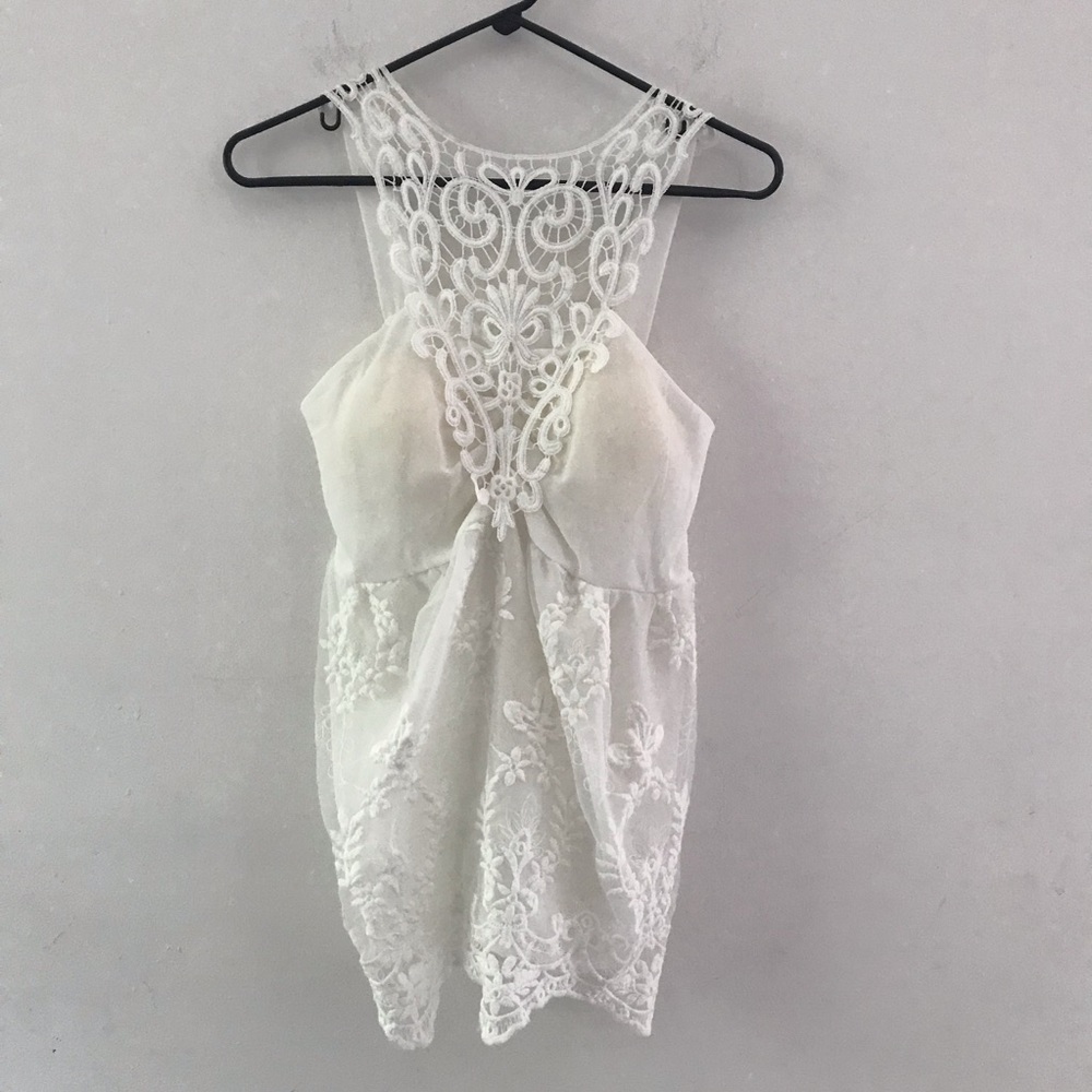 Lacy white top smocked back